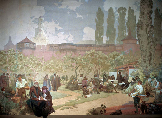 Mucha Skola Ivancice vintage artwork by Alphonse Mucha, 16x12" (A3 size) poster print