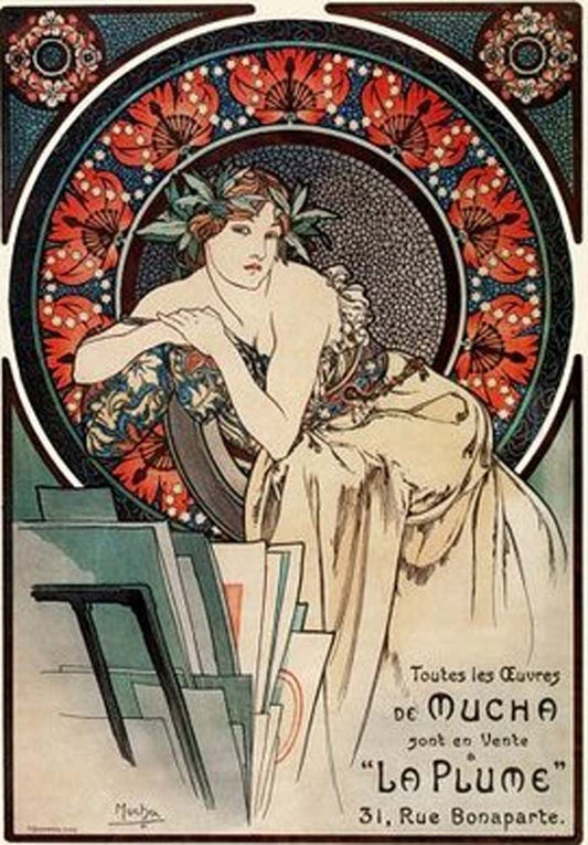 Mucha Woman with Pppies 1898 vintage artwork by Alphonse Mucha, 16x12" (A3 size) poster print