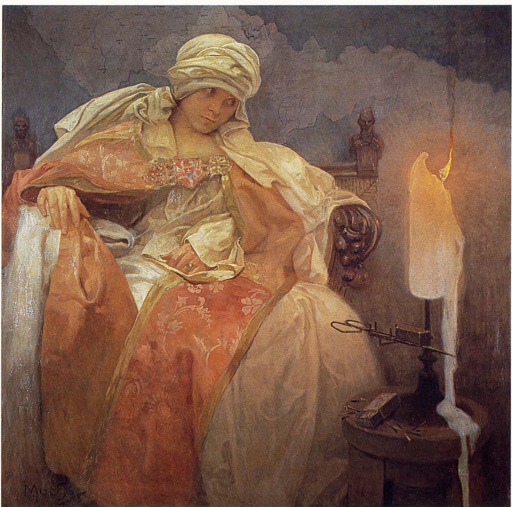Mucha, Alfons - Woman With a Burning Candle vintage artwork by Alphonse Mucha, 16x12" (A3 size) poster print