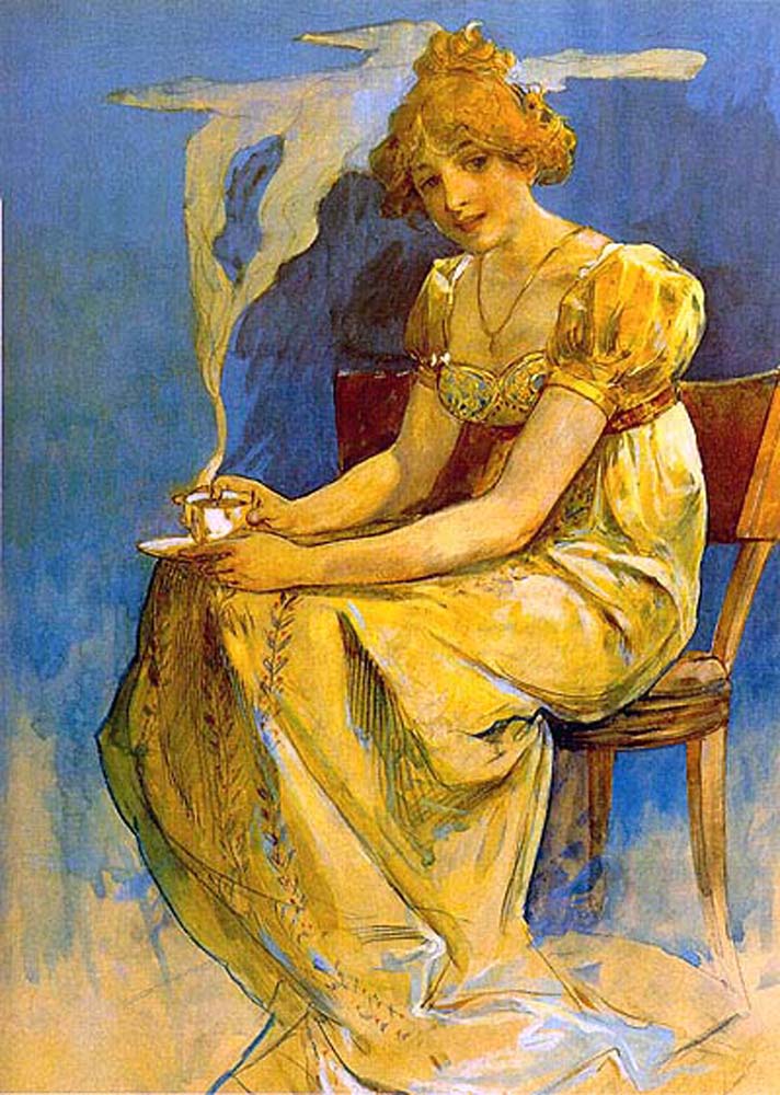 Mucha coffee aroma vintage artwork by Alphonse Mucha, 12x8" (A4 size) poster print