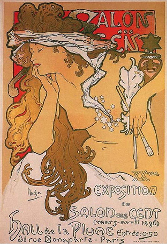 Mucha post for XX Salon des Cent vintage artwork by Alphonse Mucha, 16x12" (A3 size) poster print