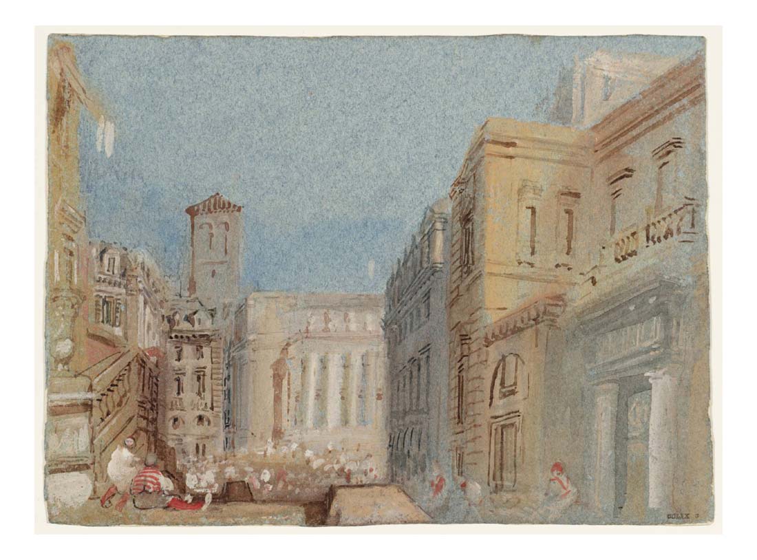 Nantes,The Theatre and Place Graslin from the Rue de Breda Gresset, 1826-28 by John Mallord William Turner RA