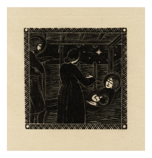 Nativity with Midwife 1913, vintage art by Eric Gill, 12x8"(A4) Poster Print