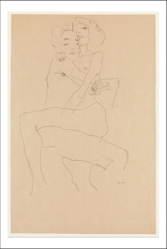 Nude Couple Embracing, Erotic, 1911 by Egon Schiele, 12x8" (A4) Poster Print