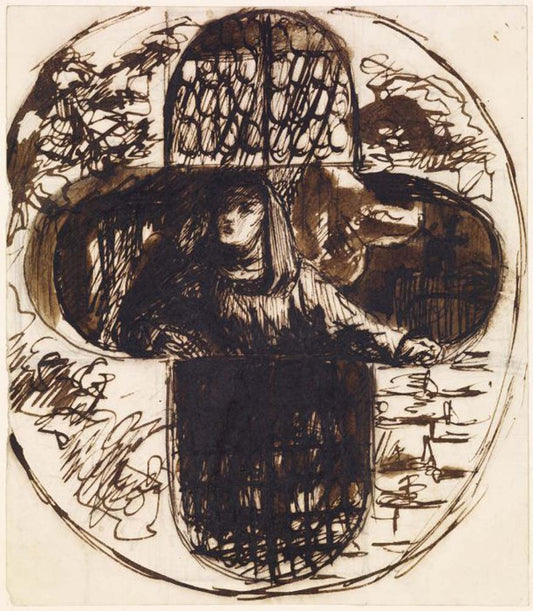 Nun looking out of a Quatrefoil Window, 1869-70 by Dante Gabriel Rossetti, English Pre-Raphaelite Painter,16x12"(A3) Poster Print