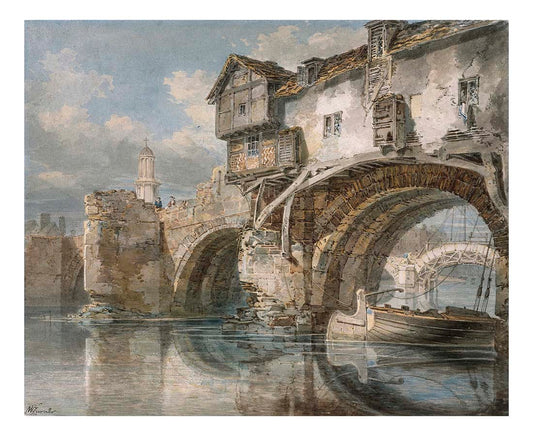 Old Welsh Bridge, Shrewsbury, Shropshire, 1794 by John Mallord William Turner RA, 12x8"(A4) Poster