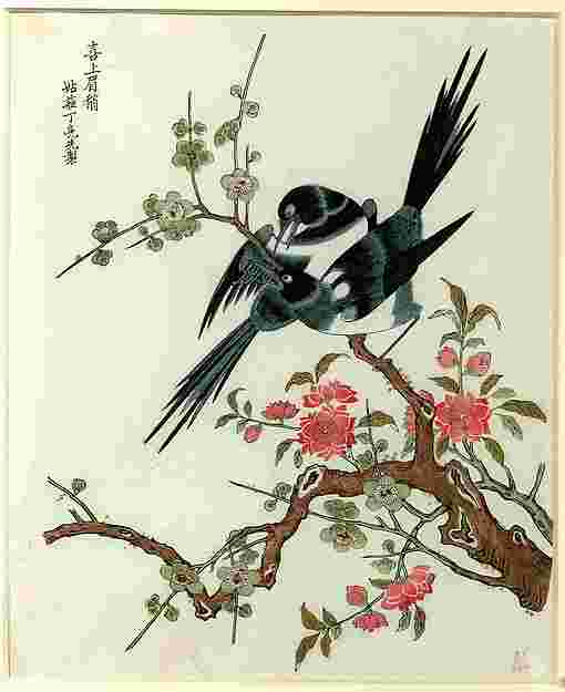 Xishangmeishao,Magpies and Prunus c1700–1750-Ding Liangxian,16x12"(A3)Poster