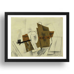 Pablo Picasso: Pipe, Glass, Bottle of Rum, modernist artwork, A3 Size Reproduction Poster Print in 17x13" Black Frame