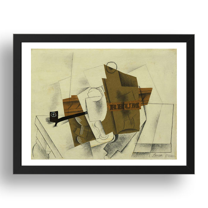 Pablo Picasso: Pipe, Glass, Bottle of Rum, modernist artwork, A3 Size Reproduction Poster Print in 17x13