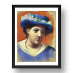 Pablo Picasso: Woman with Flowered Hat, modernist artwork, A3 Size Reproduction Poster Print in 17x13" Black Frame