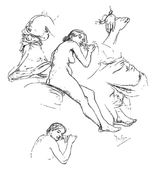 Page de croquis par Mucha vintage artwork by Alphonse Mucha, 16x12" (A3 size) poster print