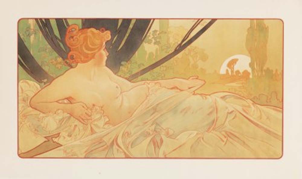 Painting Mucha vintage artwork by Alphonse Mucha, 12x8" (A4 size) poster print