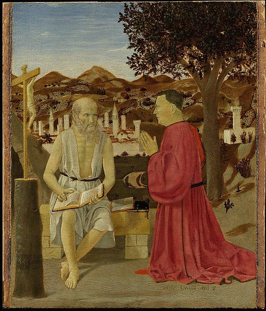 Piero della Francesca:Saint Jerome and a Supplicant c1460–64-16x12"(A3) Poster