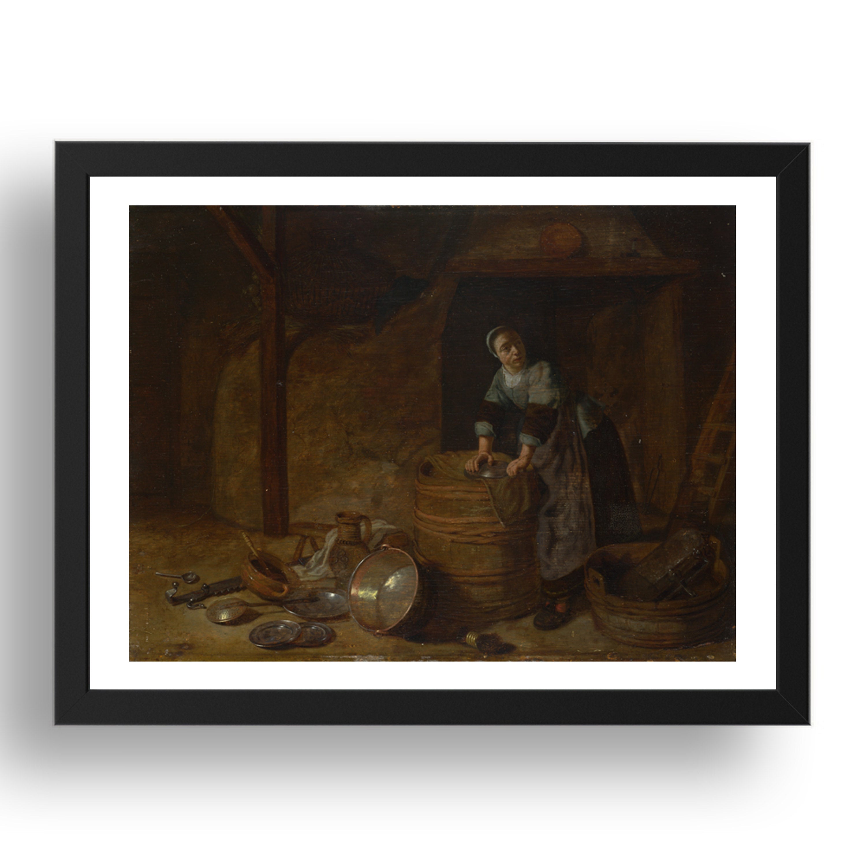 Pieter van den Bosch: A Woman scouring a Pot, Poster in 17x13"(A3) Frame