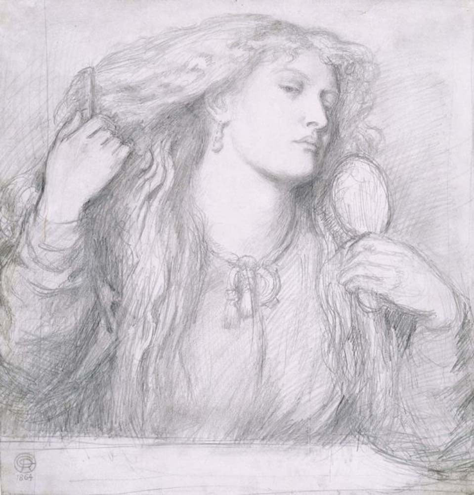 Fanny Cornforth (Woman combing her Hair), 1864 by Dante Gabriel Rossetti, English Pre-Raphaelite Painter,12x8"(A4) Poster Print