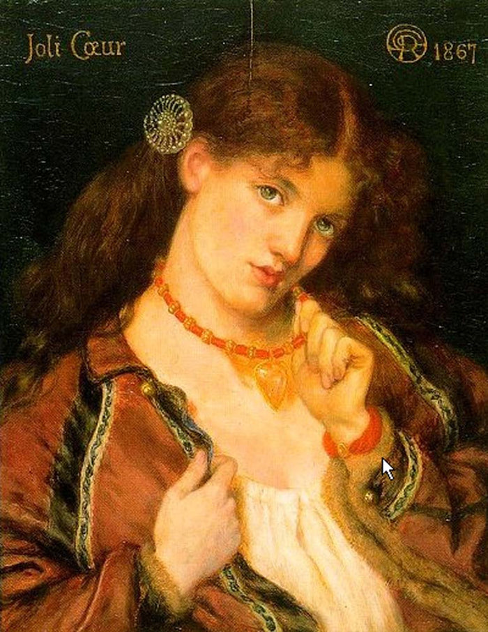 Portrait of Joli Coeur, 1867 by Dante Gabriel Rossetti, pre-Raphaelite artist, 16x12