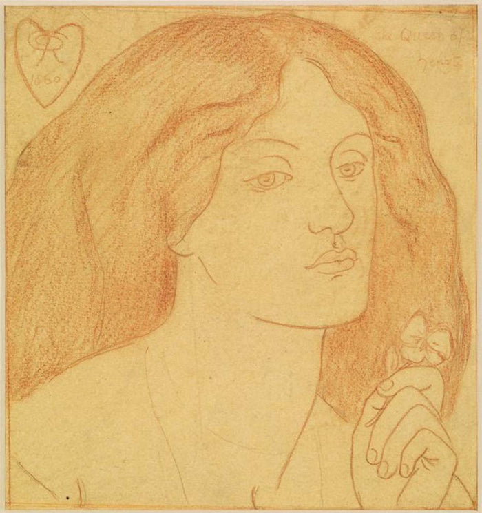 Regina Cordium (The Queen of Hearts), 1860 by Dante Gabriel Rossetti, English Pre-Raphaelite Painter,12x8