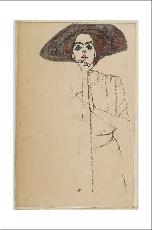 Portrait of a Woman (Wide Brim Hat) 1910 by Egon Schiele, 12x8" (A4) Poster Print