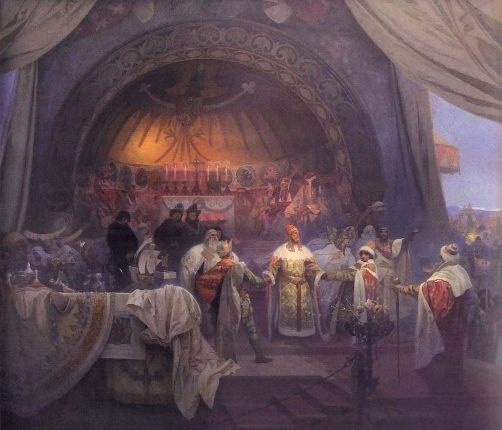 Premysl otakar ii kral zelezny a zlaty vintage artwork by Alphonse Mucha, 12x8" (A4 size) poster print