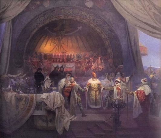 Premysl otakar ii kral zelezny a zlaty vintage artwork by Alphonse Mucha, 16x12" (A3 size) poster print
