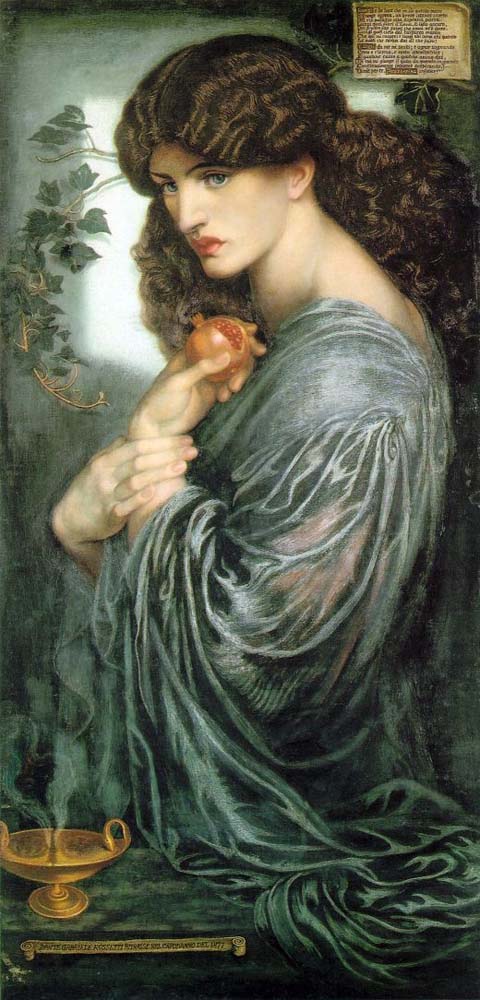 Proserpine, 1877 by Dante Gabriel Rossetti, pre-Raphaelite artist, 12x8