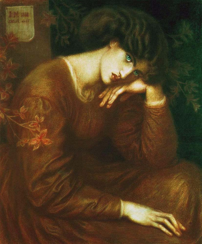 Reverie, 1868 by Dante Gabriel Rossetti, pre-Raphaelite artist, 16x12