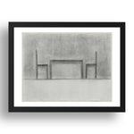 Richard Artschwager: Table and Two Chairs, modernist artwork, A3 Size Reproduction Poster Print in 17x13" Black Frame