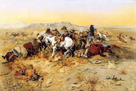 A-Desperate-Stand-by-Charles-Marion-Russell,-Classic-Western-American-Art,-16x12"-(A3)-Poster-Print
