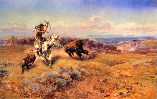 Horse-of-the-Hunter-aka-Fresh-Meat-by-Charles-Marion-Russell,-Classic-Western-American-Art,-16x12"-(A3)-Poster-Print