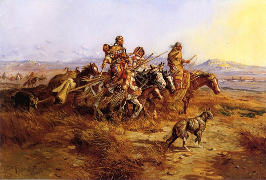 Indian-Women-Moving-by-Charles-Marion-Russell,-Classic-Western-American-Art,-16x12"-(A3)-Poster-Print