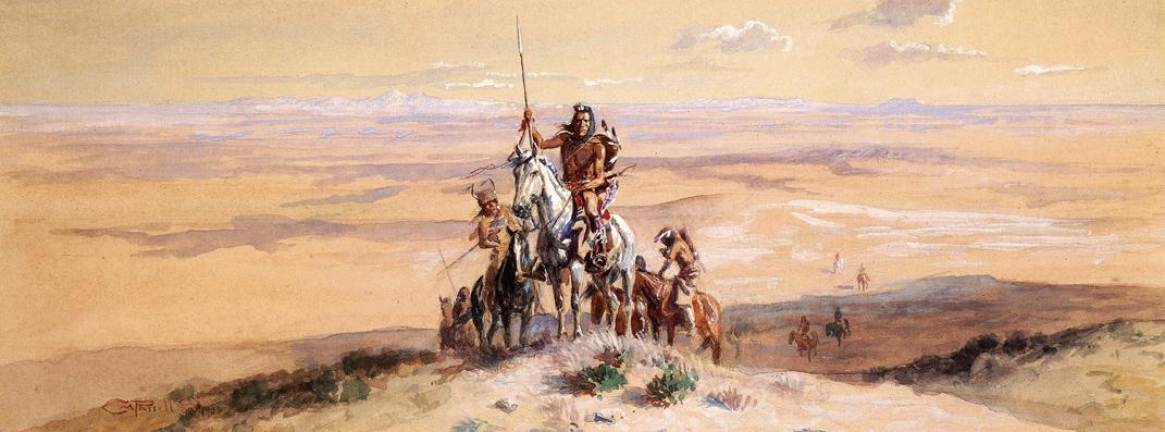 Indians-on-Plains-by-Charles-Marion-Russell,-Classic-Western-American-Art,-16x12"-(A3)-Poster-Print