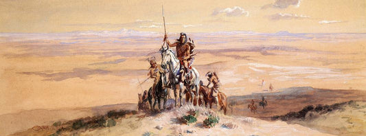 Indians-on-Plains-by-Charles-Marion-Russell,-Classic-Western-American-Art,-16x12"-(A3)-Poster-Print