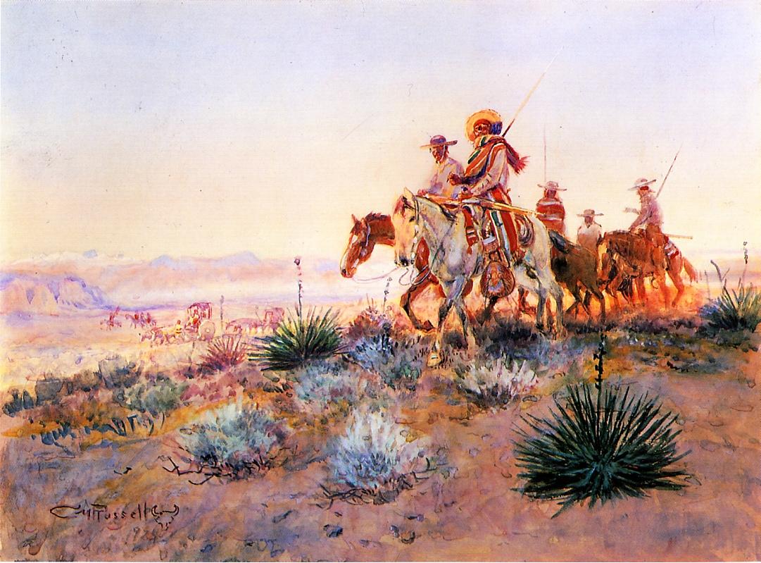 Mexican-Buffalo-Hunters-by-Charles-Marion-Russell,-Classic-Western-American-Art,-16x12"-(A3)-Poster-Print