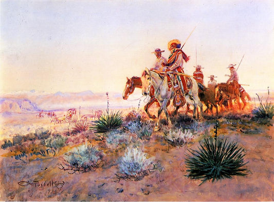 Mexican-Buffalo-Hunters-by-Charles-Marion-Russell,-Classic-Western-American-Art,-16x12"-(A3)-Poster-Print