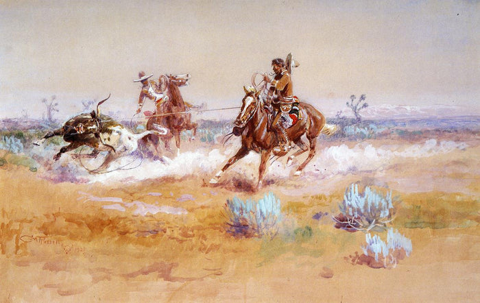 Mexico-by-Charles-Marion-Russell,-Classic-Western-American-Art,-16x12