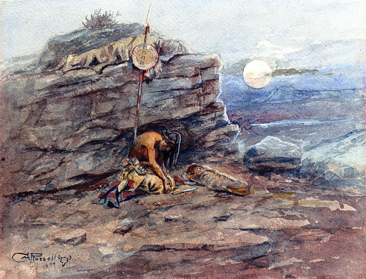 Mourning-Her-Warrior-Dead-by-Charles-Marion-Russell,-Classic-Western-American-Art,-16x12"-(A3)-Poster-Print