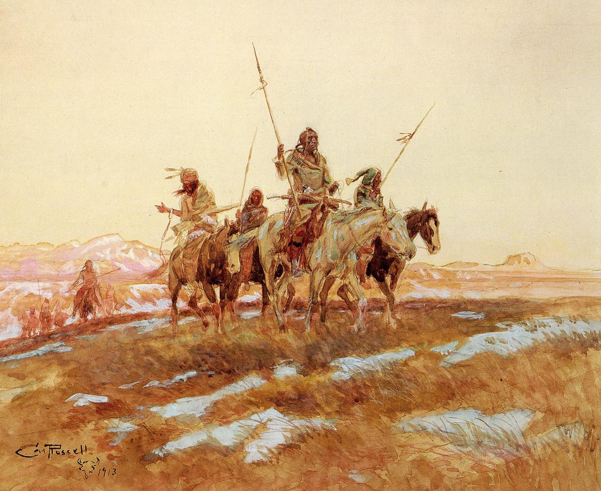 Piegan-Hunting-Party-by-Charles-Marion-Russell,-Classic-Western-American-Art,-16x12"-(A3)-Poster-Print