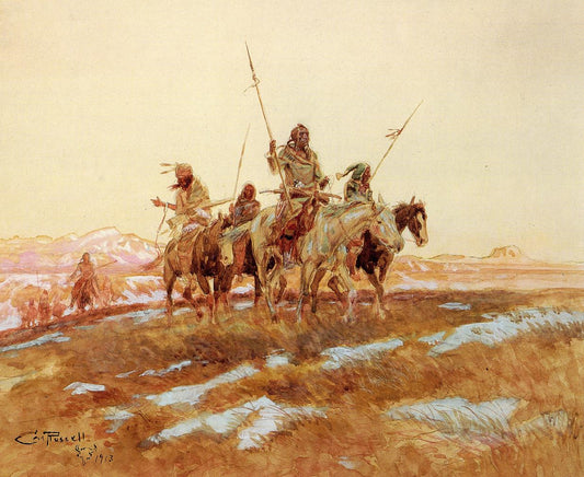Piegan-Hunting-Party-by-Charles-Marion-Russell,-Classic-Western-American-Art,-16x12"-(A3)-Poster-Print