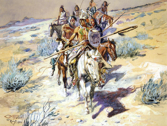 Return-of-the-Warriors-by-Charles-Marion-Russell,-Classic-Western-American-Art,-16x12"-(A3)-Poster-Print