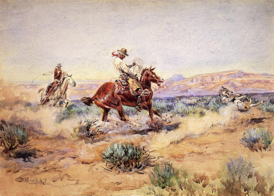 Roping-a-Wolf-by-Charles-Marion-Russell,-Classic-Western-American-Art,-16x12"-(A3)-Poster-Print
