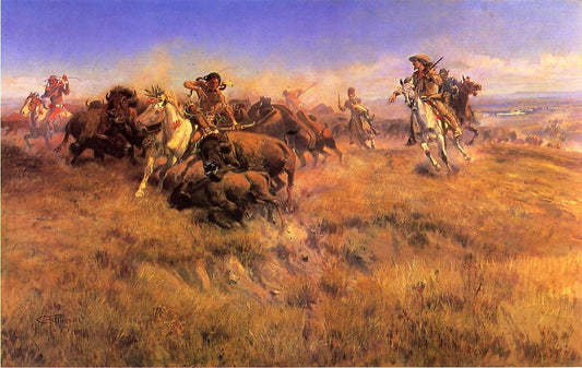 Running-Buffalo-by-Charles-Marion-Russell,-Classic-Western-American-Art,-16x12"-(A3)-Poster-Print
