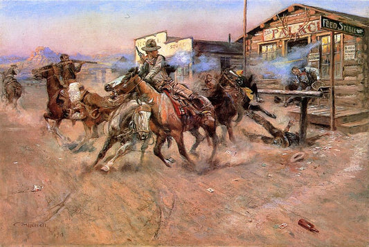 Smoke-of-a-.45-by-Charles-Marion-Russell,-Classic-Western-American-Art,-16x12"-(A3)-Poster-Print