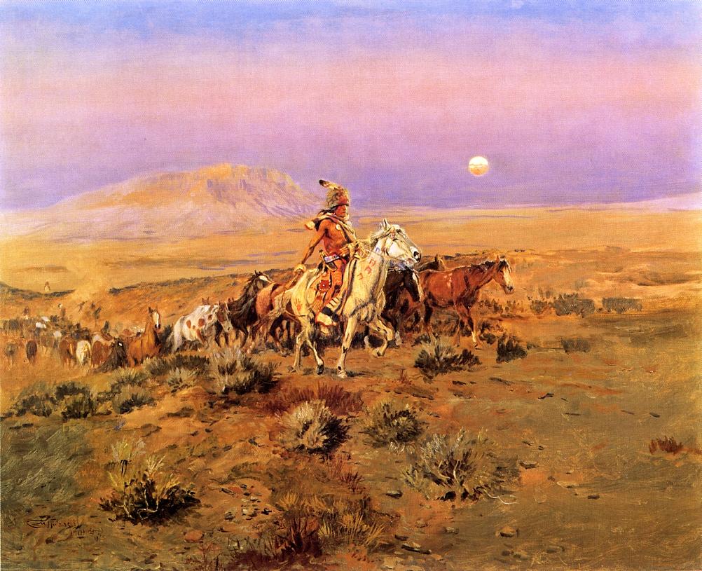 The-Horse-Thieves-by-Charles-Marion-Russell,-Classic-Western-American-Art,-16x12"-(A3)-Poster-Print