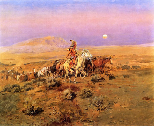 The-Horse-Thieves-by-Charles-Marion-Russell,-Classic-Western-American-Art,-16x12"-(A3)-Poster-Print