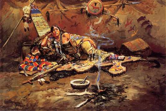 Waiting-and-Mad-by-Charles-Marion-Russell,-Classic-Western-American-Art,-16x12"-(A3)-Poster-Print