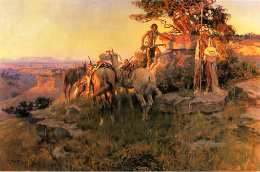 Watching-for-Wagons-by-Charles-Marion-Russell,-Classic-Western-American-Art,-16x12"-(A3)-Poster-Print