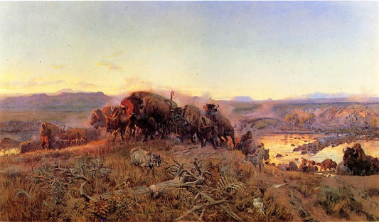 When-the-Land-Belonged-to-God-by-Charles-Marion-Russell,-Classic-Western-American-Art,-16x12"-(A3)-Poster-Print