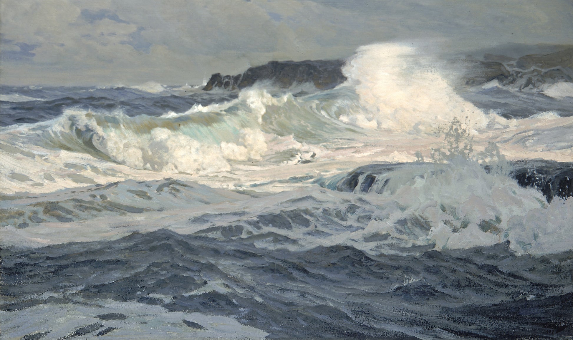 Frederick J. Waugh:Southwesterly Gale, St. Ives,16x12"(A3)Poster