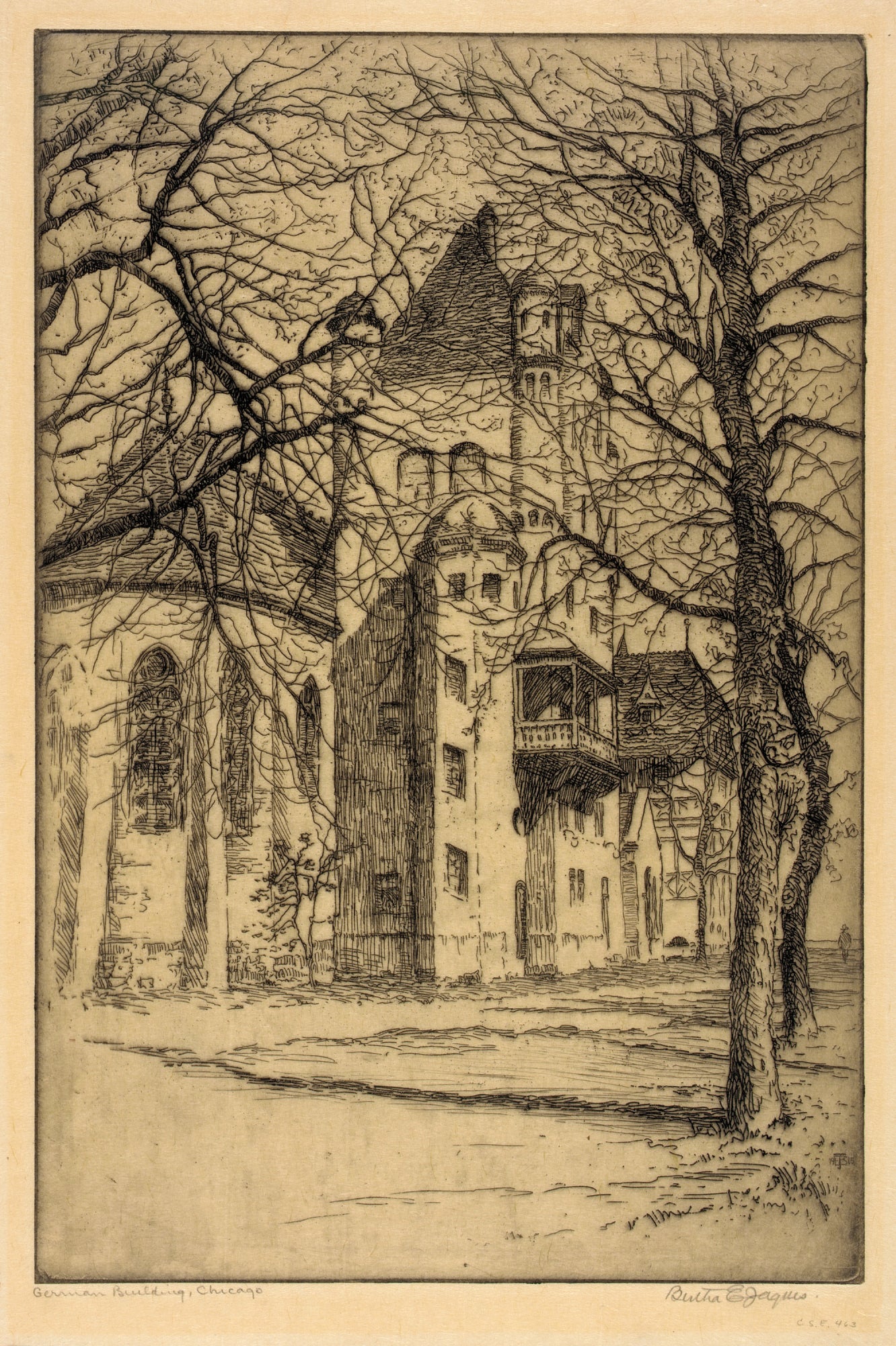 Bertha E. Jaques:German Building, Chicago,16x12"(A3)Poster