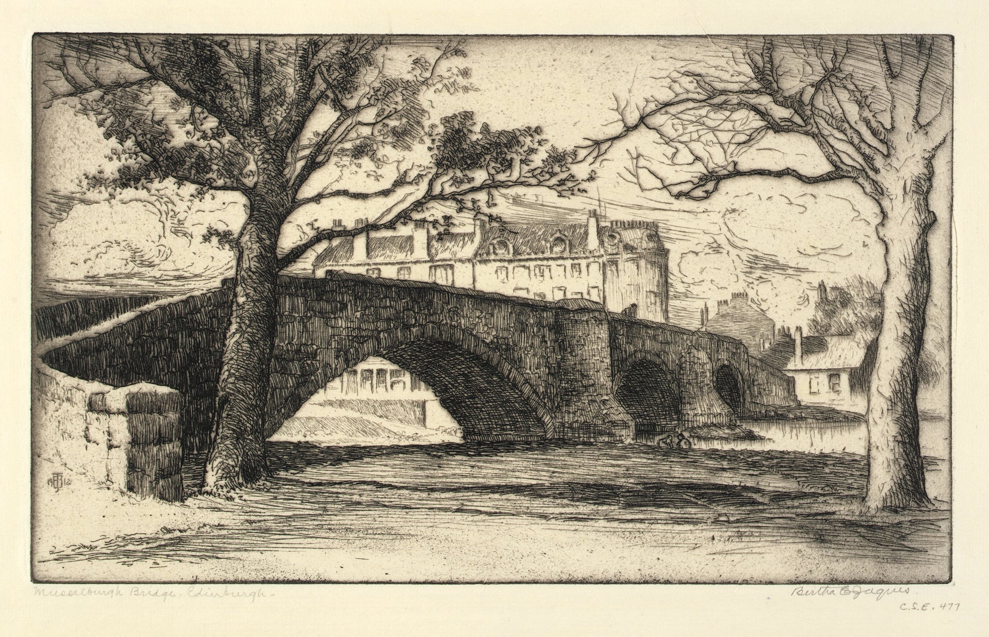 Bertha E. Jaques:Musselburgh Bridge, Edinburgh,16x12"(A3)Poster